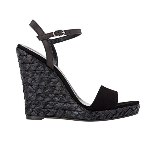 Barneys New York Fania Wedge Sandals Womens 38 8 Black Leather Espadrille Shoes - Picture 8 of 8